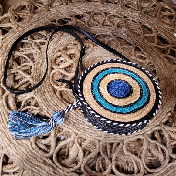 Rebecca Minkoff Straw Circle Cross Body Blue Multi Color Bag - Picture 3 of 16